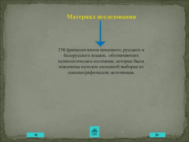 * Материал исследования 250 фразеологизмов немецкого, русского и белорусского языков, обозначающих психологическое