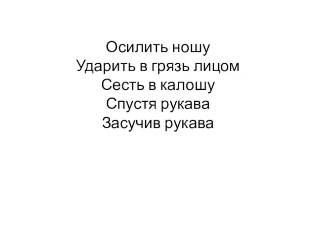 Осилить ношу Ударить в грязь лицом Сесть в калошу Спустя рукава Засучив рукава