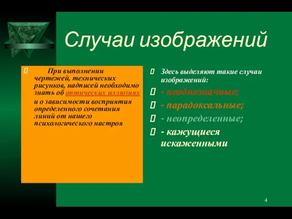 Случаи изображений При выполнении чертежей, технических рисунков, надписей необходимо знать об оптических