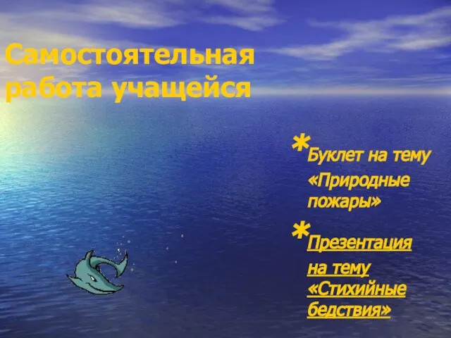 Самостоятельная работа учащейся Буклет на тему «Природные пожары» Презентация на тему «Стихийные бедствия»