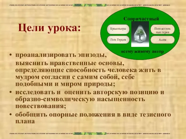 Цели урока: проанализировать эпизоды, выяснить нравственные основы, определяющие способность человека жить в