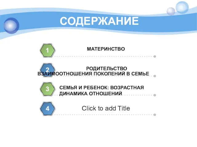 СОДЕРЖАНИЕ МАТЕРИНСТВО 1 РОДИТЕЛЬСТВО 2 СЕМЬЯ И РЕБЕНОК: ВОЗРАСТНАЯ ДИНАМИКА ОТНОШЕНИЙ 3