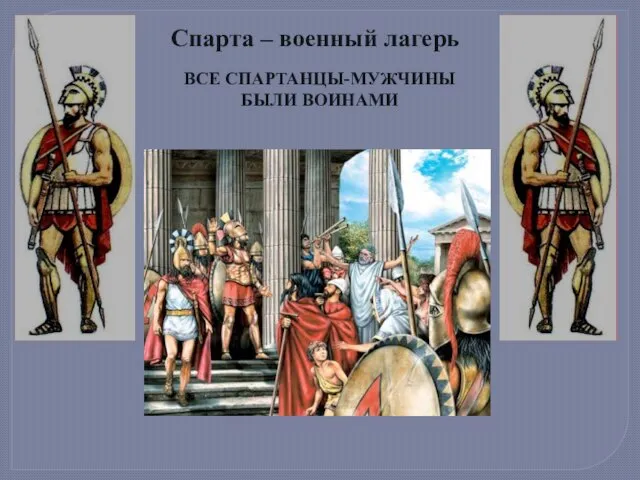 Спарта – военный лагерь ВСЕ СПАРТАНЦЫ-МУЖЧИНЫ БЫЛИ ВОИНАМИ