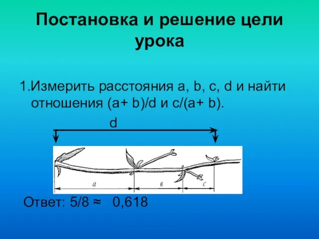 Постановка и решение цели урока 1.Измерить расстояния a, b, c, d и