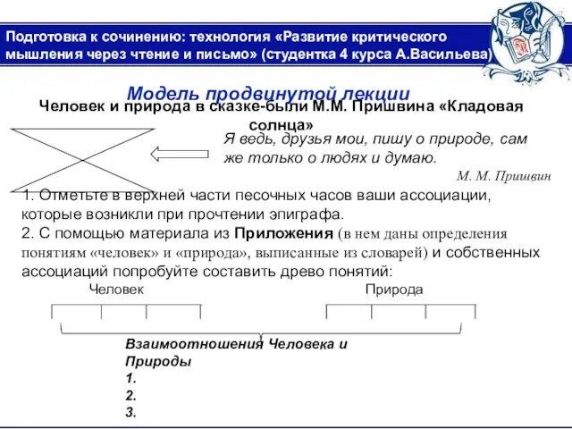 Подготовка к сочинению: технология «Развитие критического мышления через чтение и письмо» (студентка