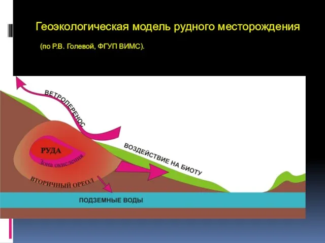 Геоэкологическая модель рудного месторождения (по Р.В. Голевой, ФГУП ВИМС).