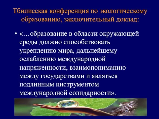 Тбилисская конференция по экологическому образованию, заключительный доклад: «…образование в области окружающей среды