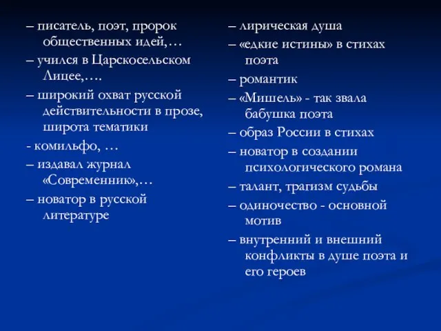 – писатель, поэт, пророк общественных идей,… – учился в Царскосельском Лицее,…. –