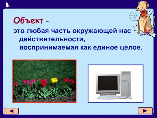 Объект - это любая часть окружающей нас действительности, воспринимаемая как единое целое.