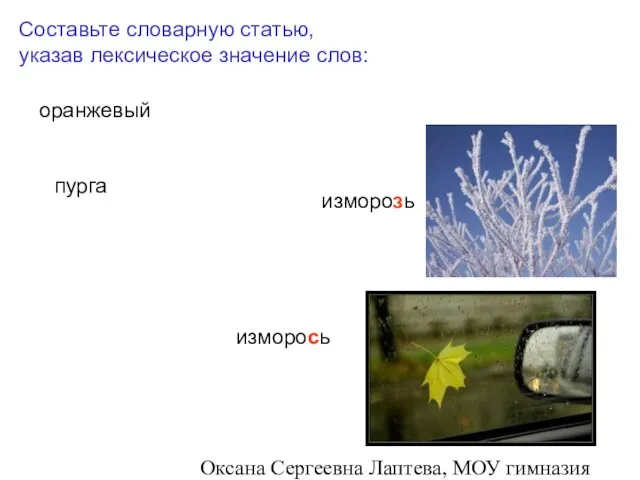 Оксана Сергеевна Лаптева, МОУ гимназия №23 г. Челябинска Составьте словарную статью, указав