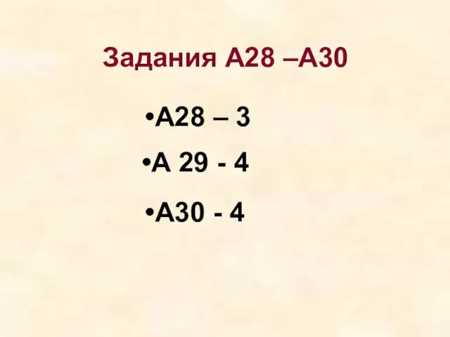 Задания А28 –А30 А28 – 3 А 29 - 4 А30 - 4