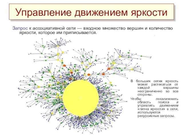 Управление движением яркости Запрос к ассоциативной сети — входное множество вершин и
