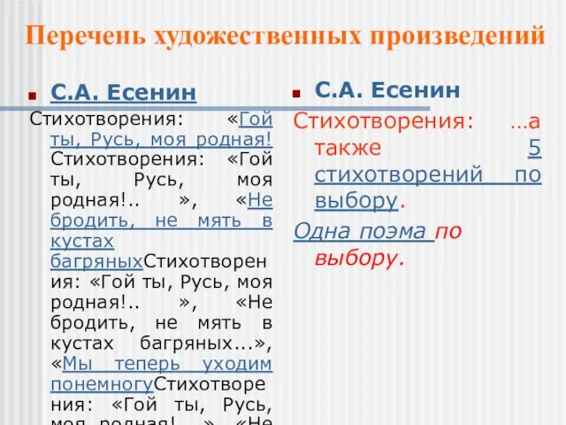 С.А. Есенин Стихотворения: «Гой ты, Русь, моя родная!Стихотворения: «Гой ты, Русь, моя