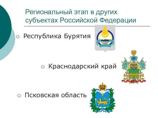 Региональный этап в других субъектах Российской Федерации Республика Бурятия Краснодарский край Псковская область