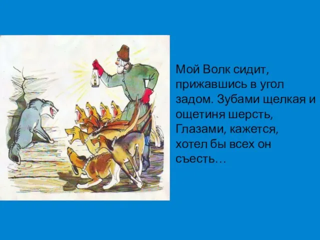 Мой Волк сидит, прижавшись в угол задом. Зубами щелкая и ощетиня шерсть,