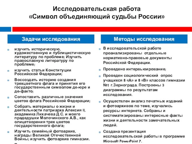 Исследовательская работа «Символ объединяющий судьбы России» изучить историческую, художественную и публицистическую литературу