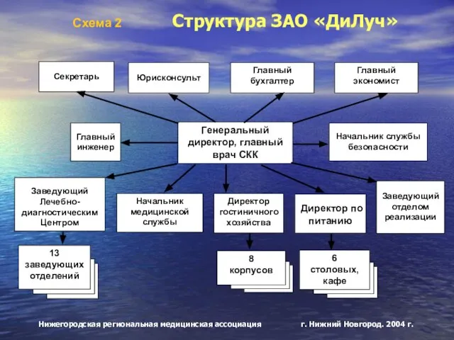 Схема 2 Структура ЗАО «ДиЛуч» Генеральный директор, главный врач СКК Секретарь Директор