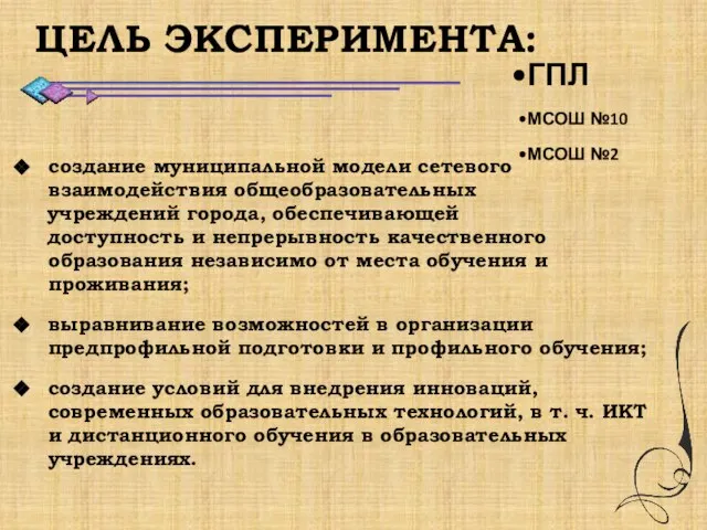 создание муниципальной модели сетевого взаимодействия общеобразовательных учреждений города, обеспечивающей доступность и непрерывность