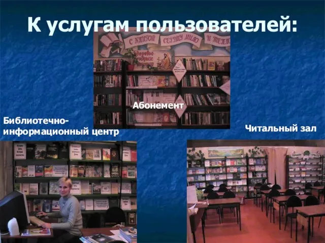 Библиотечно-информационный центр Читальный зал К услугам пользователей: Абонемент