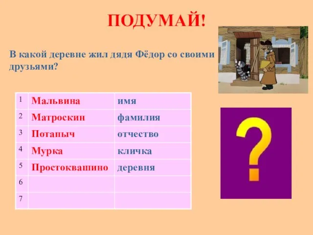 ПОДУМАЙ! В какой деревне жил дядя Фёдор со своими друзьями?