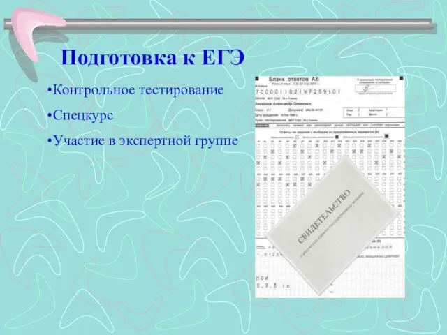 Подготовка к ЕГЭ Контрольное тестирование Спецкурс Участие в экспертной группе