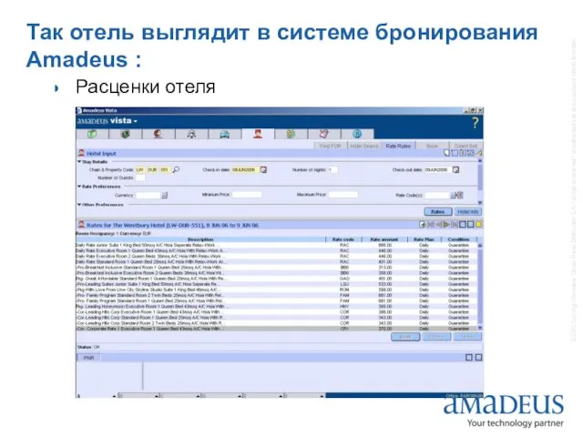 Так отель выглядит в системе бронирования Amadeus : Расценки отеля