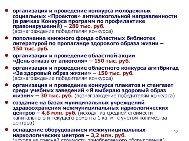 организация и проведение конкурса молодежных социальных «Проектов» антиалкогольной направленности (в рамках Конкурса