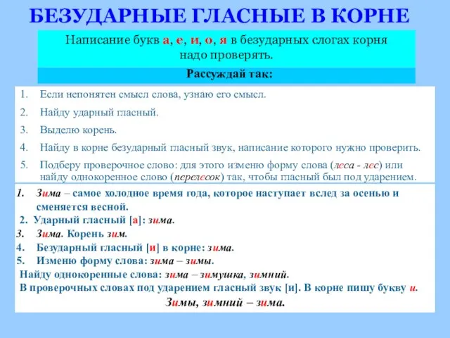 БЕЗУДАРНЫЕ ГЛАСНЫЕ В КОРНЕ Написание букв а, е, и, о, я в