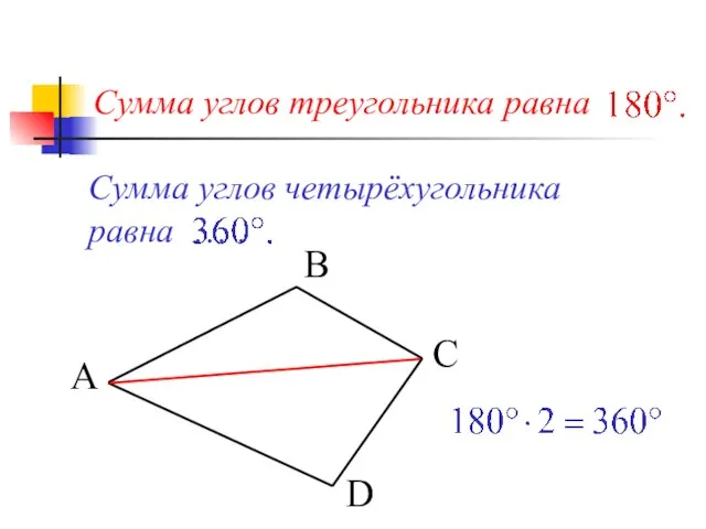 Сумма углов четырёхугольника равна … . A B C D