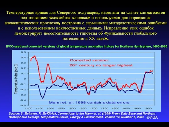 ©ИЭА lPCC-used and corrected versions of global temperature anomalies indices for Northern