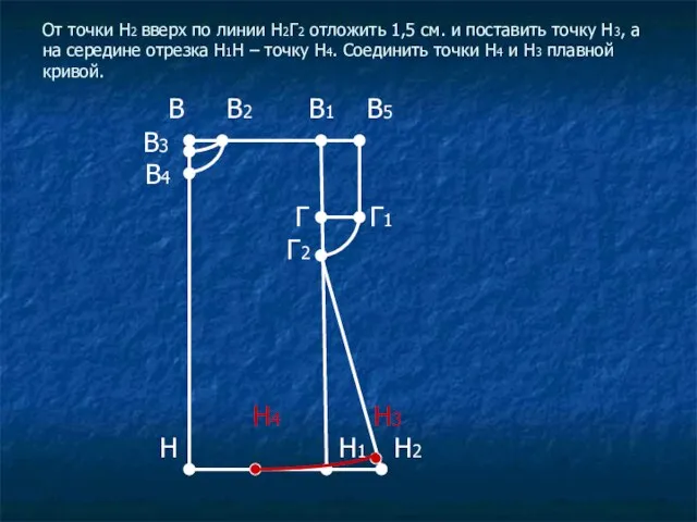 От точки Н2 вверх по линии Н2Г2 отложить 1,5 см. и поставить