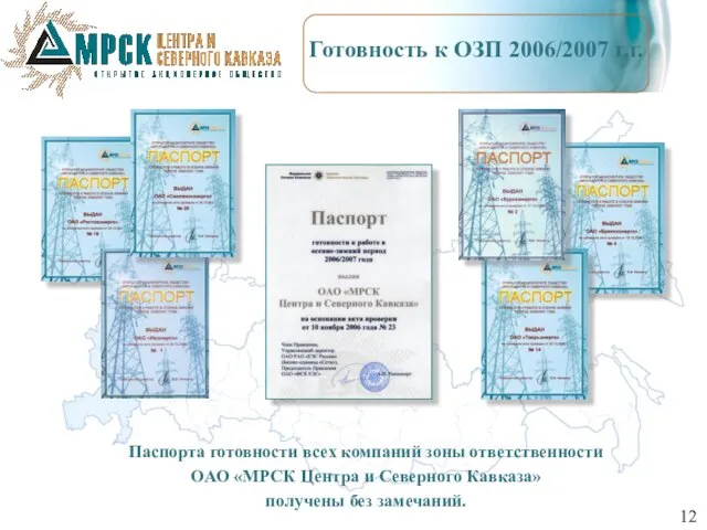 Готовность к ОЗП 2006/2007 г.г. Паспорта готовности всех компаний зоны ответственности ОАО