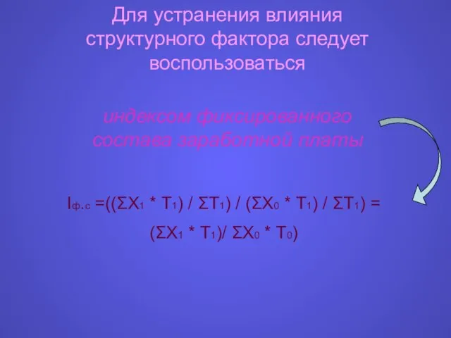 Для устранения влияния структурного фактора следует воспользоваться индексом фиксированного состава заработной платы