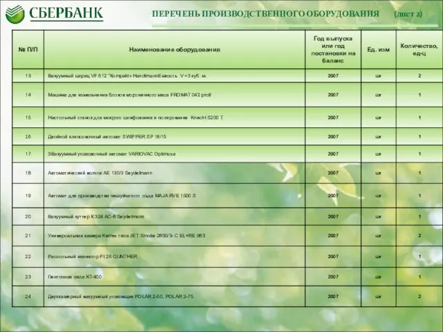 ПЕРЕЧЕНЬ ПРОИЗВОДСТВЕННОГО ОБОРУДОВАНИЯ (лист 2)