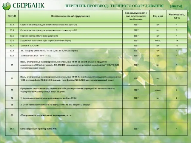 ПЕРЕЧЕНЬ ПРОИЗВОДСТВЕННОГО ОБОРУДОВАНИЯ (лист 4)