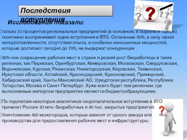 Последствия вступления Исследования показали: только 10 процентов региональных предприятий (в основном, в