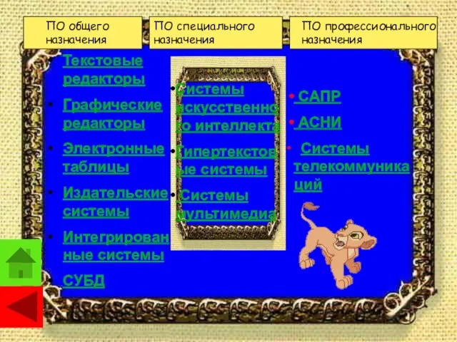 ПО общего назначения ПО специального назначения ПО профессионального назначения Текстовые редакторы Графические