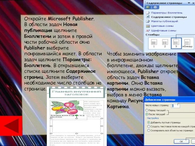 Откройте Microsoft Publisher. В области задач Новая публикация щелкните Бюллетени и затем