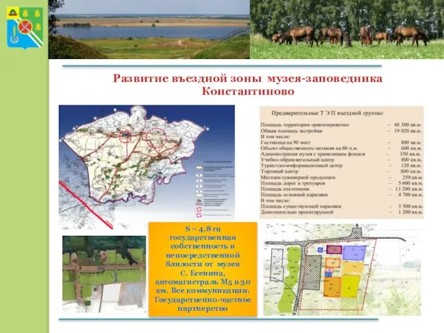 Развитие въездной зоны музея-заповедника Константиново S = 4,8 га государственная собственность в