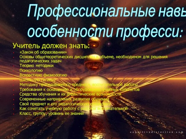 Учитель должен знать: «Закон об образовании» Основы общетеоретических дисциплин в объеме, необходимом