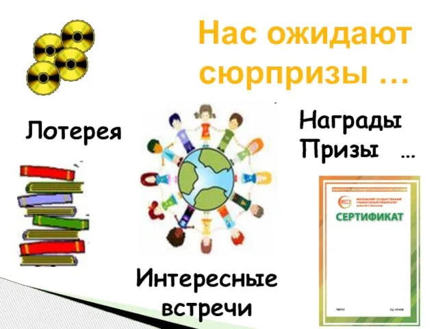 Нас ожидают сюрпризы … Лотерея Награды Призы … Интересные встречи