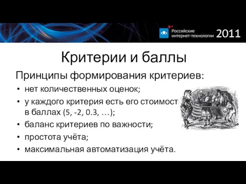 Критерии и баллы Принципы формирования критериев: нет количественных оценок; у каждого критерия