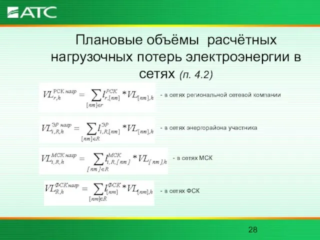 Плановые объёмы расчётных нагрузочных потерь электроэнергии в сетях (п. 4.2) - в