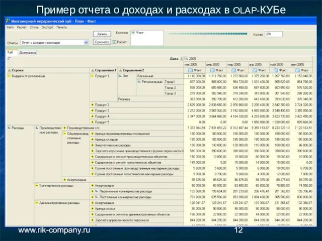 Компания РиК www.rik-company.ru Пример отчета о доходах и расходах в OLAP-КУБе