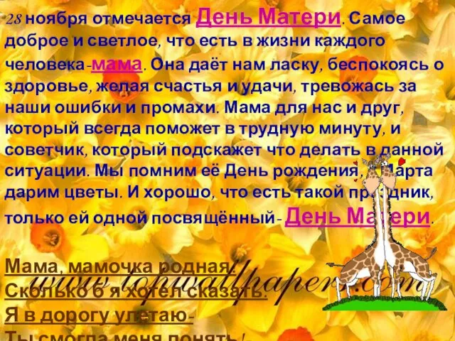 28 ноября отмечается День Матери. Самое доброе и светлое, что есть в