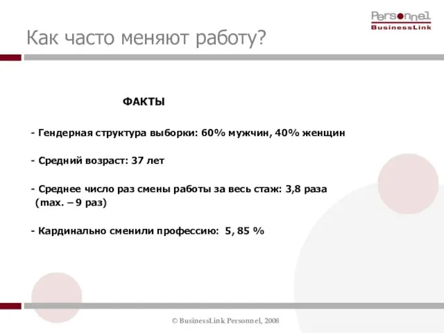 ФАКТЫ Гендерная структура выборки: 60% мужчин, 40% женщин Средний возраст: 37 лет