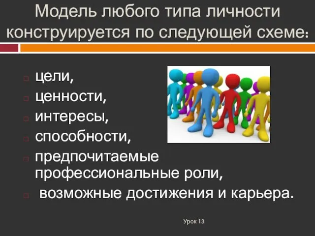 Модель любого типа личности конструируется по следующей схеме: Урок 13 цели, ценности,