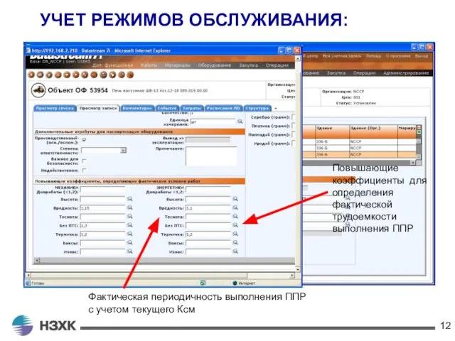 УЧЕТ РЕЖИМОВ ОБСЛУЖИВАНИЯ: Фактическая периодичность выполнения ППР с учетом текущего Ксм Повышающие