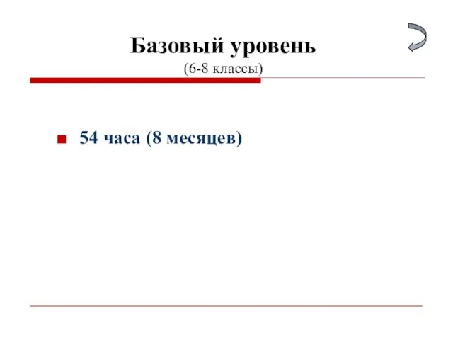 54 часа (8 месяцев) Базовый уровень (6-8 классы)