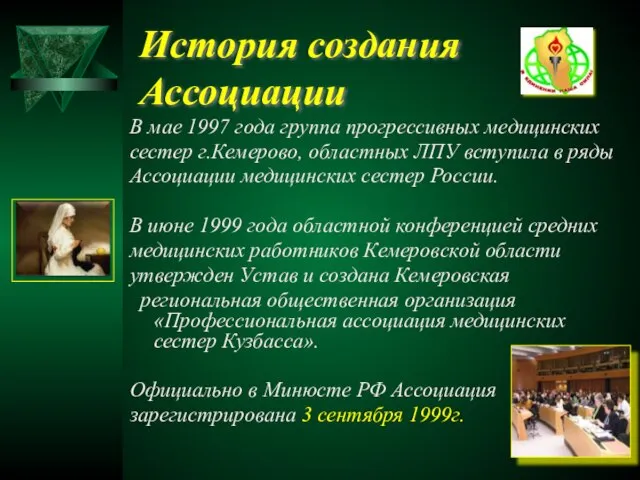 История создания Ассоциации В мае 1997 года группа прогрессивных медицинских сестер г.Кемерово,